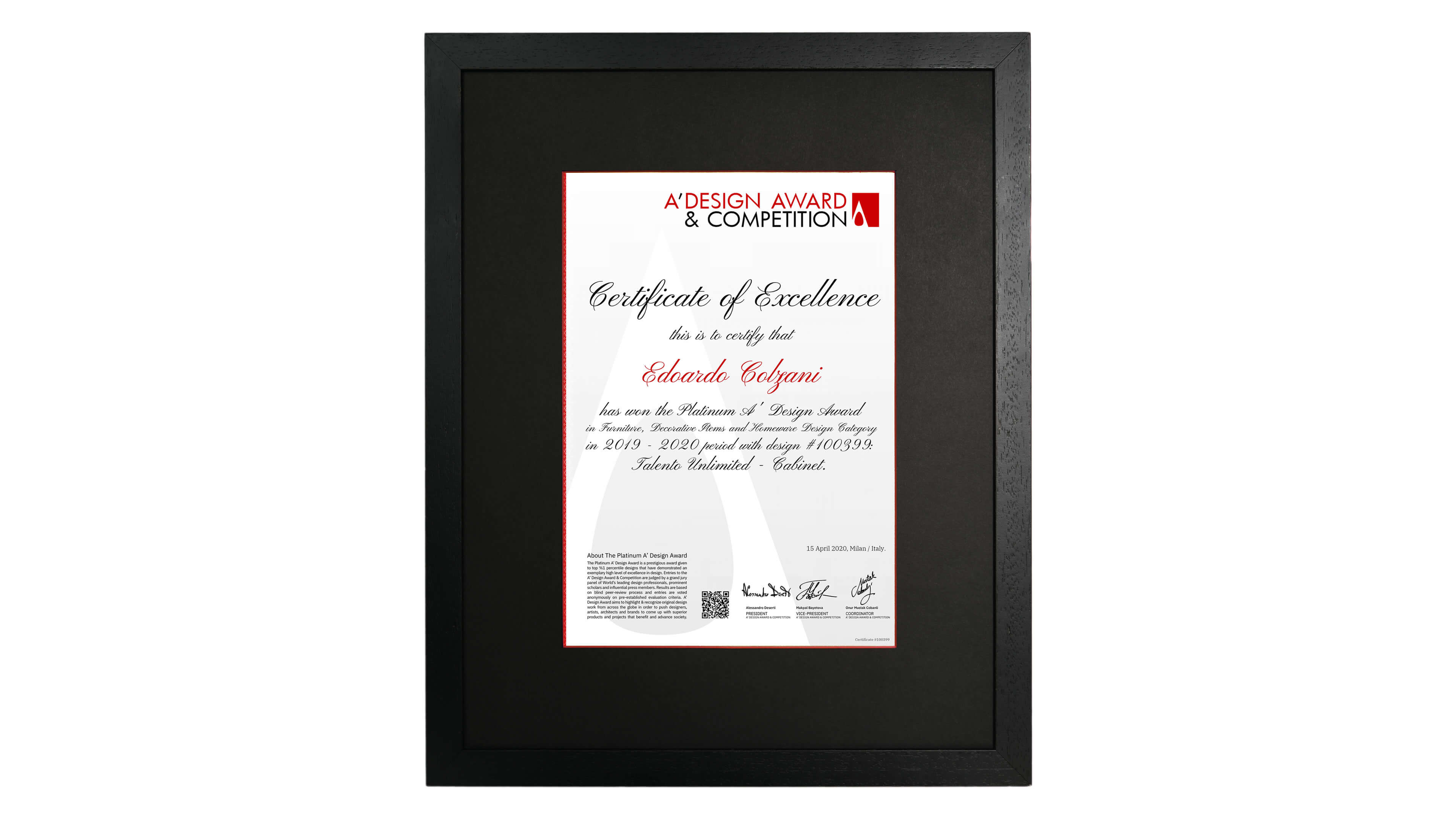 Design Award Certificate