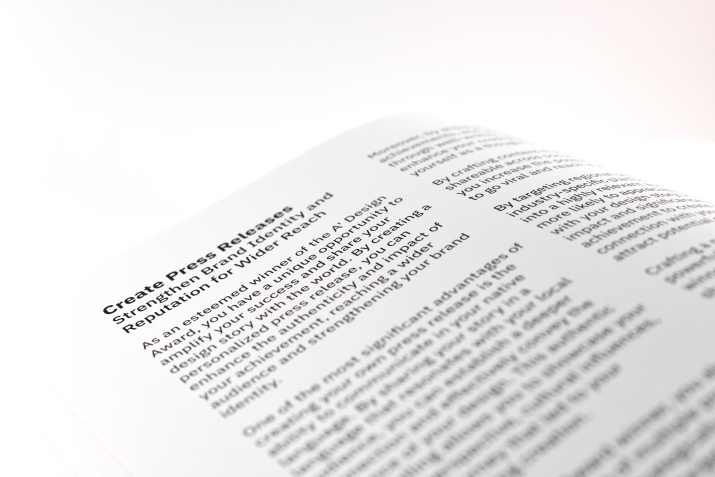 Focused view of a page in the A' Design Award Winner's Manual